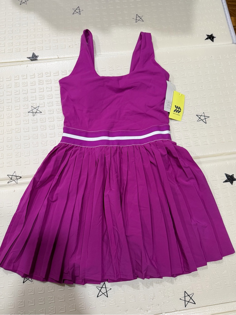 Pleated Tank Dress with Stripe Waistband